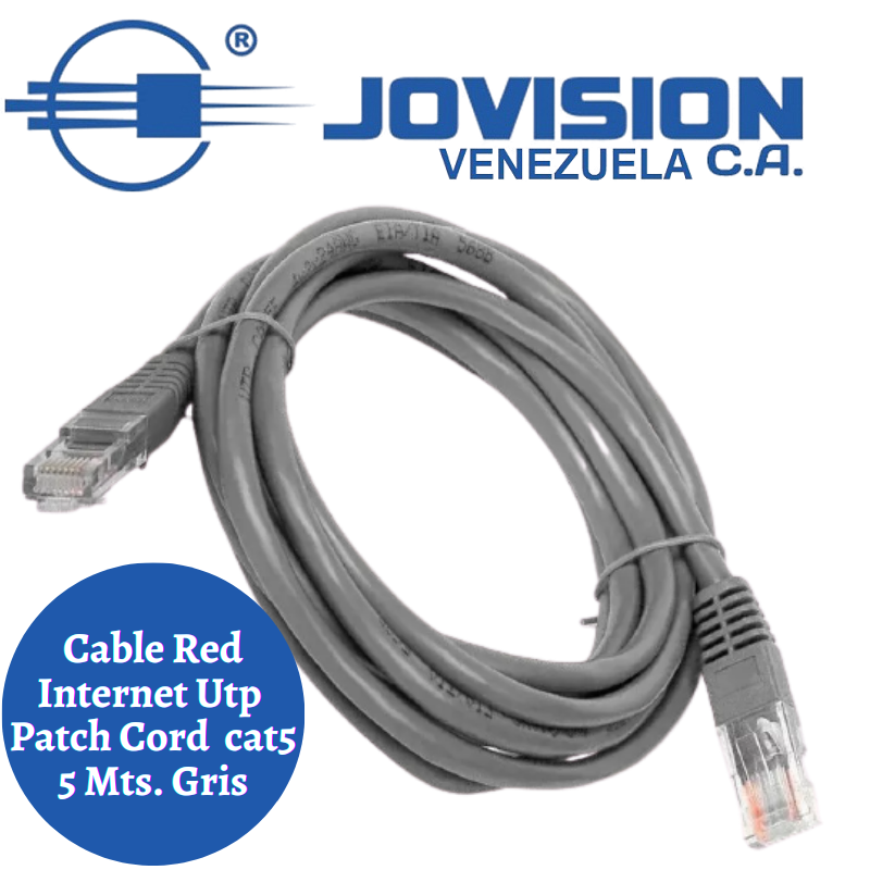Cable Red Internet Utp Cat5 Patch Cord 5 Metros Gris-Certificado