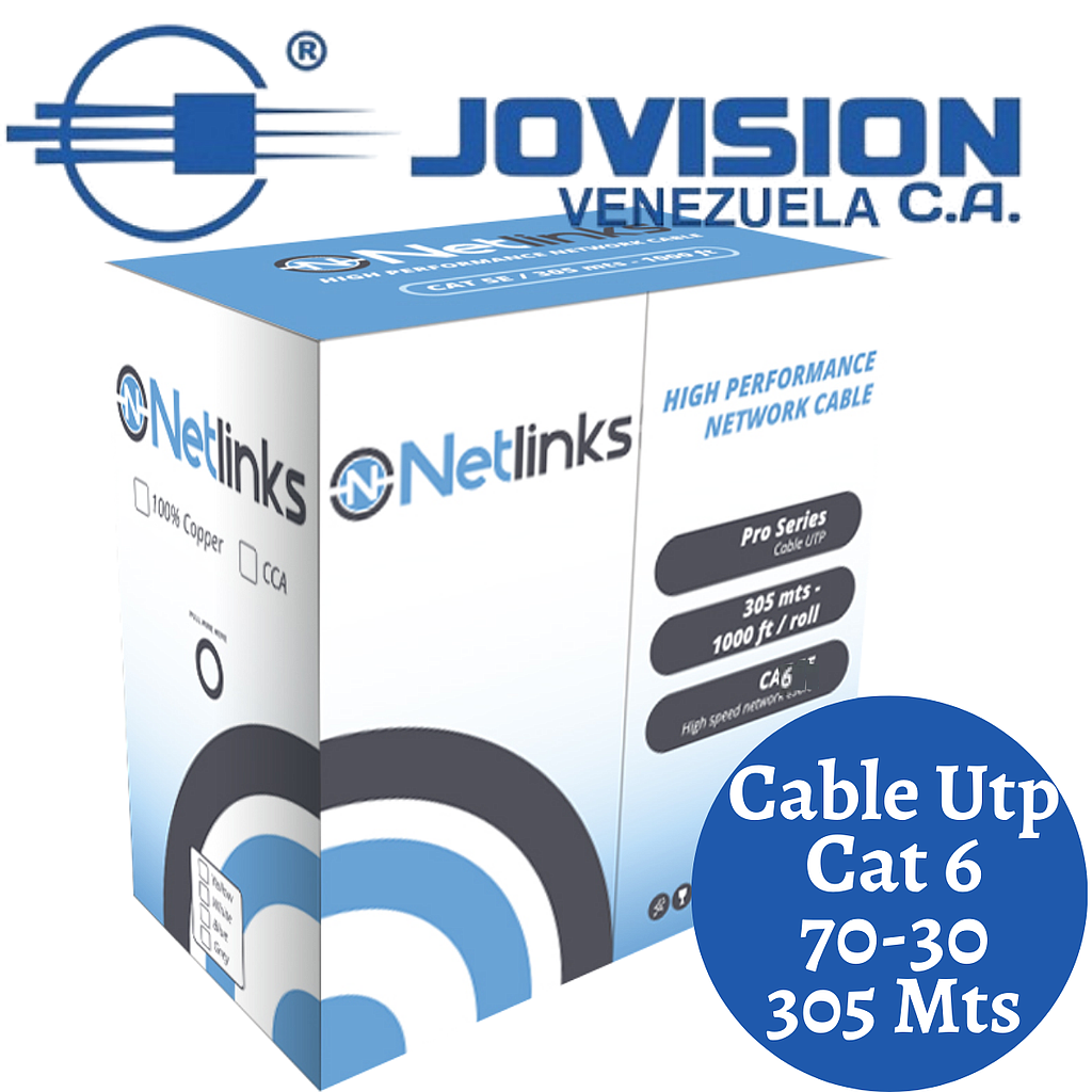 Cable Utp Cat6 70-30 Indoor 305mts Cat 6 Netlinks Certificado-AGOTADO