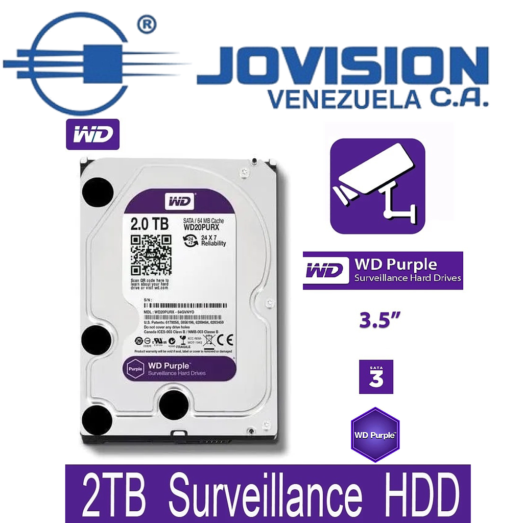 Disco Duro Western Digital 2TB Purple 3.5 64mb Sata New Especial Dvr Cctv Video Vigilancia- Sellados Nuevos-AGOTADO