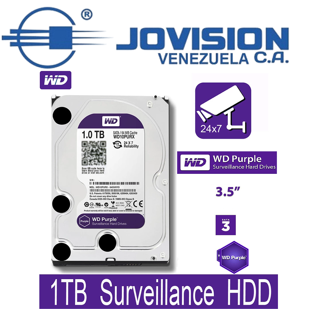 Disco Duro Western Digital 1TB Purple 3.5 64mb Sata New Especial Dvr Cctv Video Vigilancia