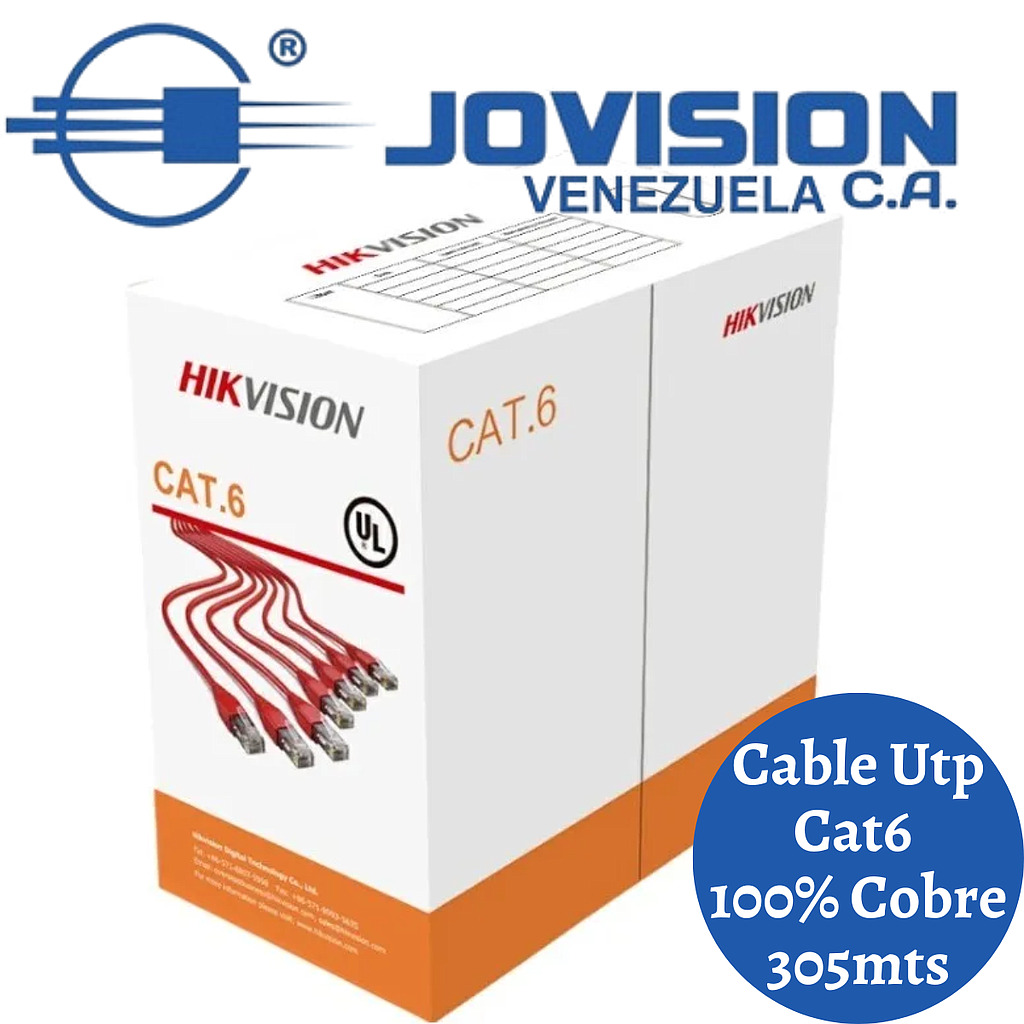 Cable Utp Cat 6 100% Cobre 305 Mts Certificado Marca Hikvision Cctv Redes.