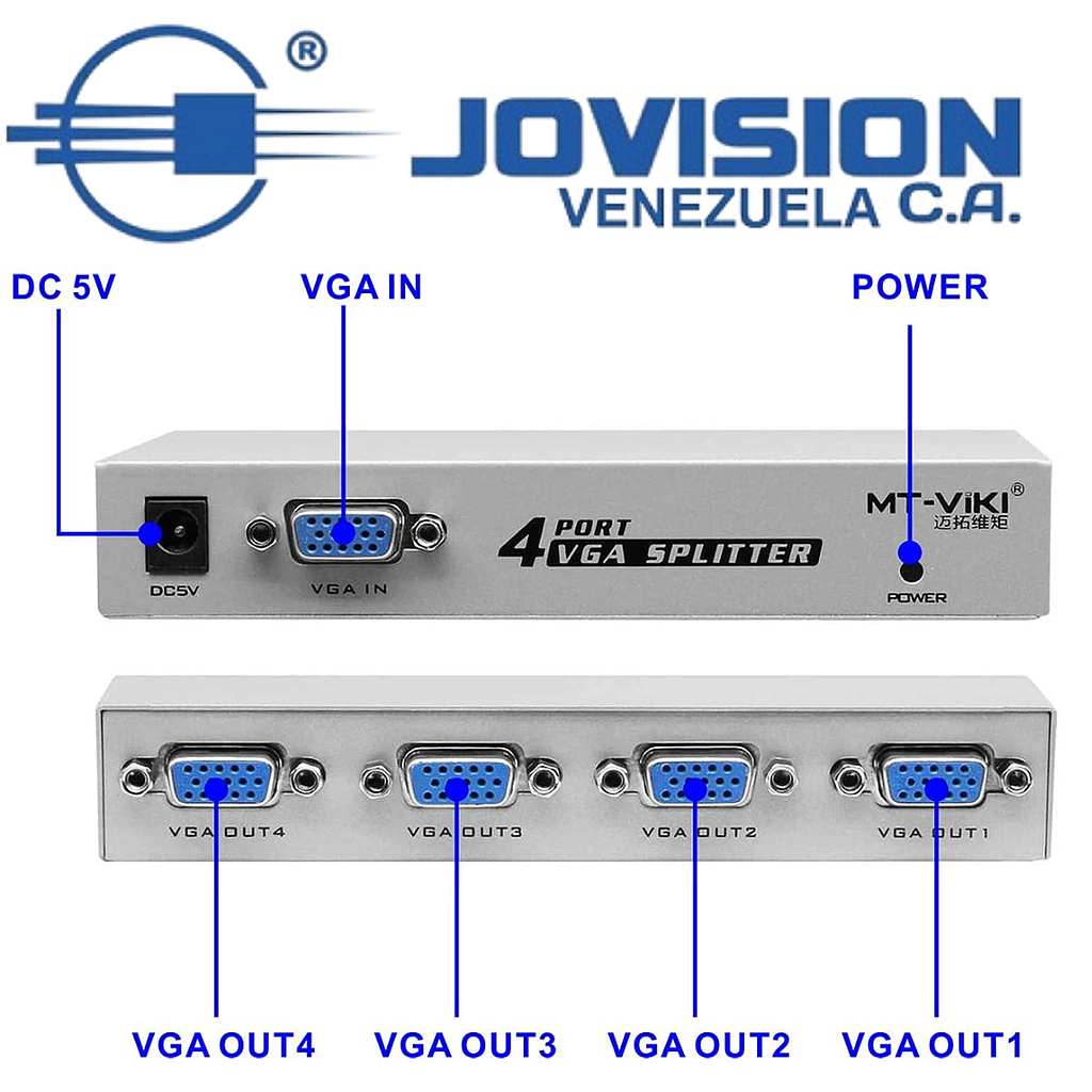 Splitter VGA Divisor de Pantalla 1 a 4 Puertos 1 Entrada 4 Salidas. Amplificador De Video 1x4
