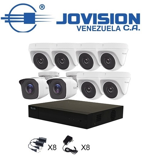 Kit Camaras De Seguridad Jovision Dvr 8 Canales + 6 Domos + 2 Bullet  1080p+ 8VB+ 8Fuente 12v